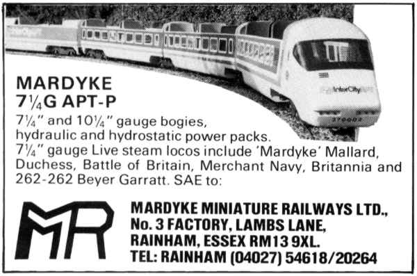 Advertisement by Mardyke Miniature Railways Ltd ©